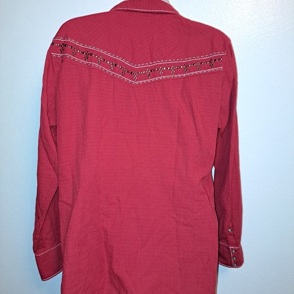 Ariat Embroidered Stitch Accent Snap Button Western Fitted Red Shirt Sz XL - Picture 2 of 12
